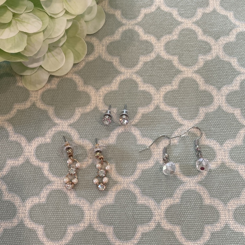 Earrings Faux Rhinestone Pearl 3 Pair